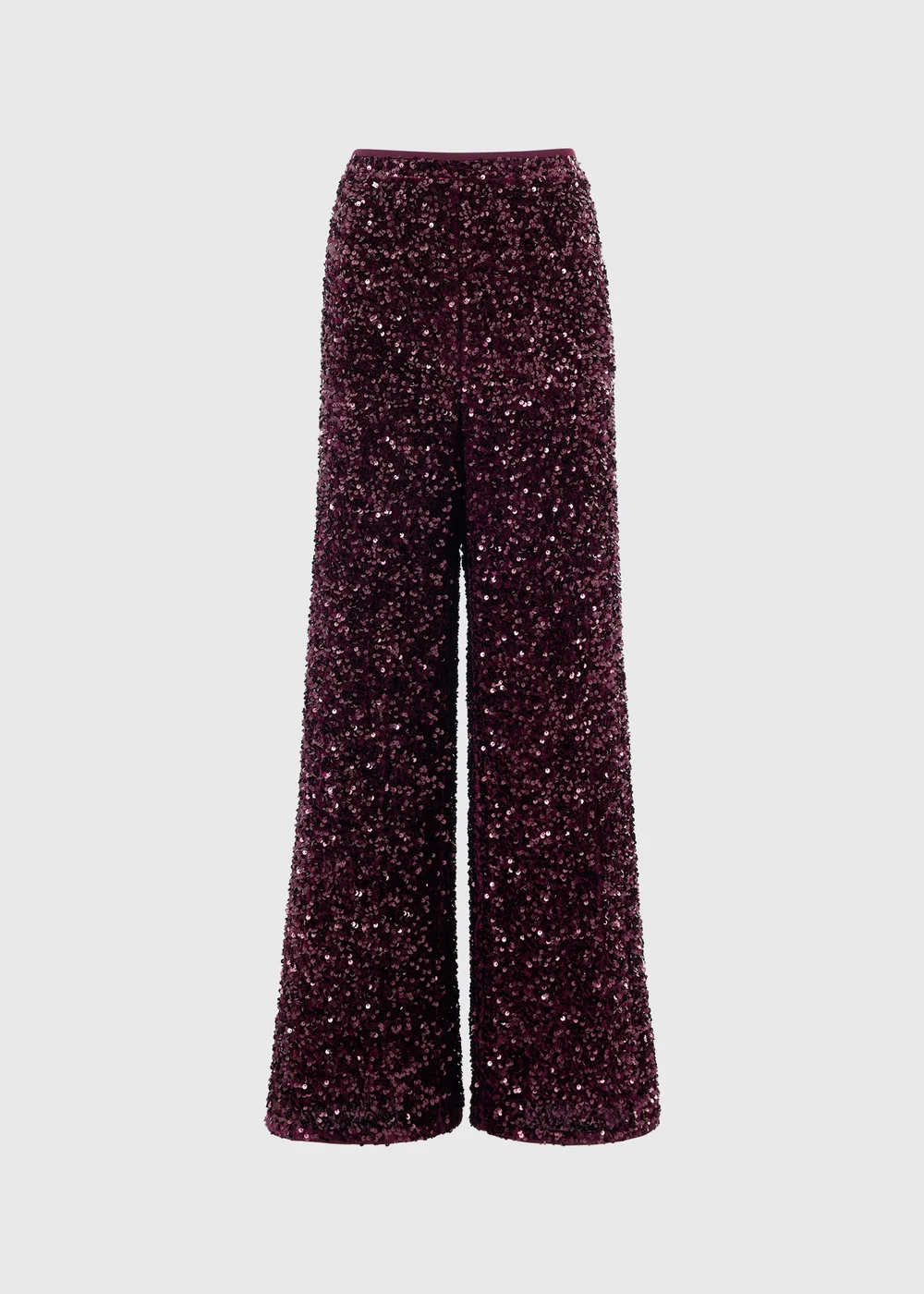Burgundy Sequin Wide Leg Trousers - 8/L29 Image 1