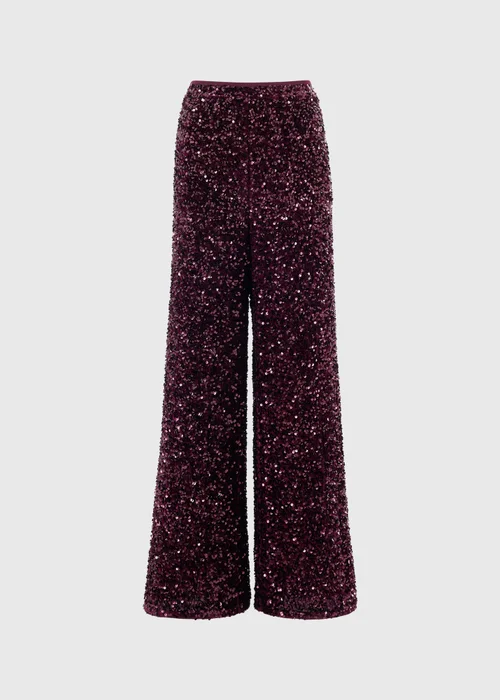Burgundy Sequin Wide Leg Trousers - 8/L29 Image 5