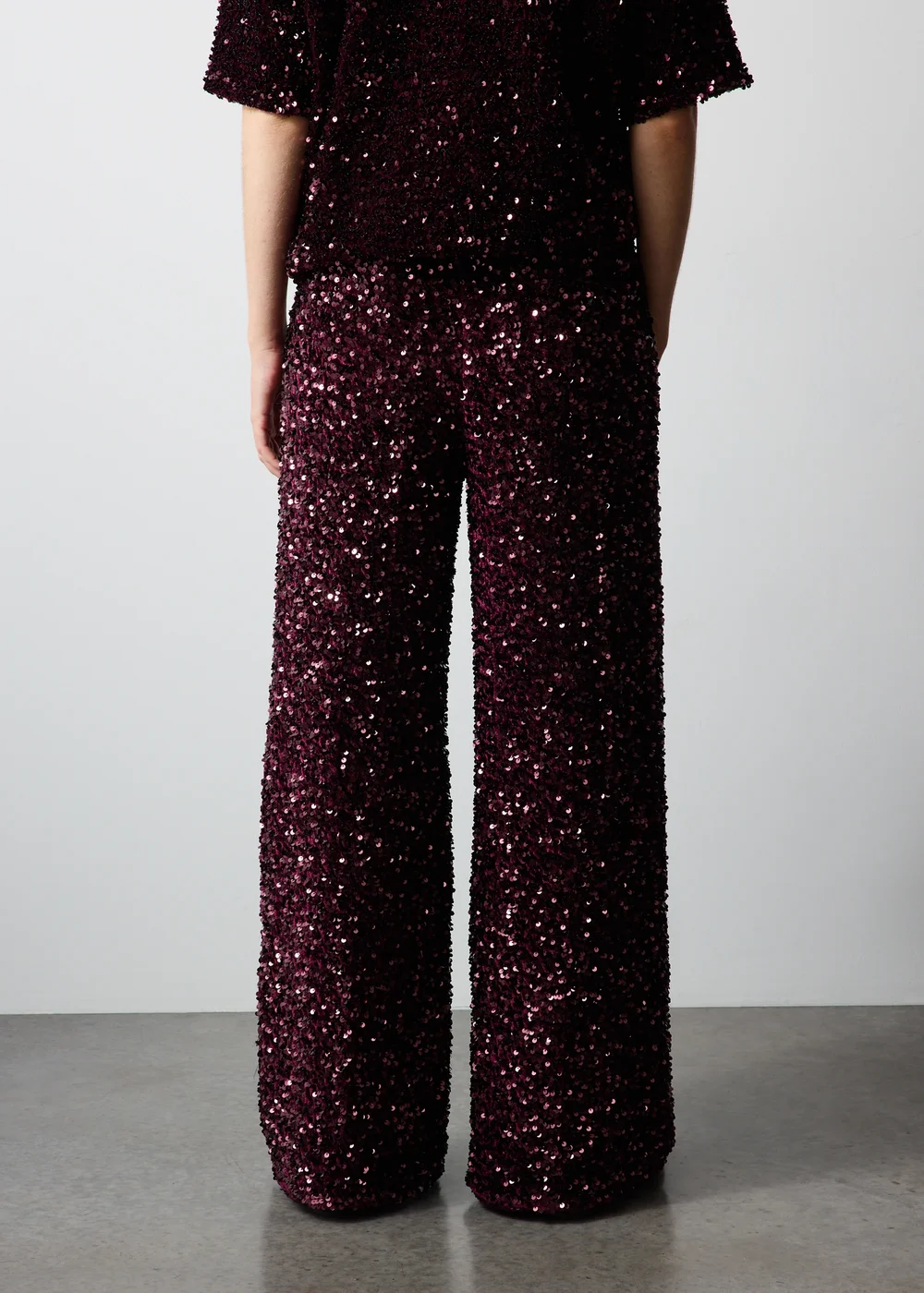 Burgundy Sequin Wide Leg Trousers - 8/L29 Image 2