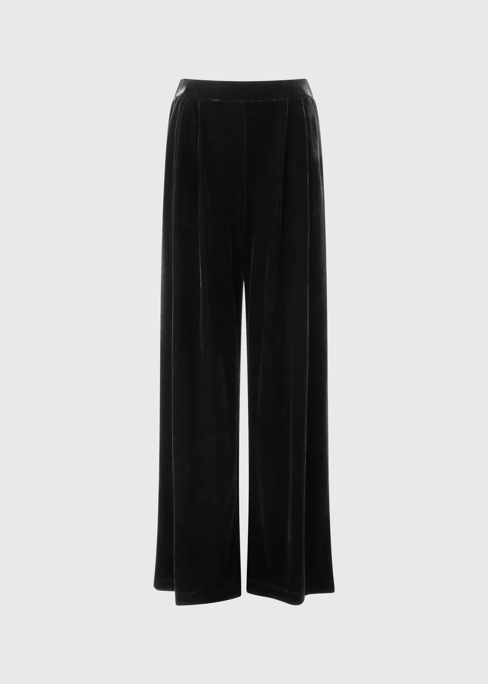 Black Pull On Velvet Wide Leg Trousers - 8/L29 Image 1