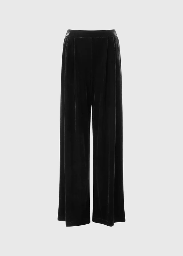 Black Pull On Velvet Wide Leg Trousers