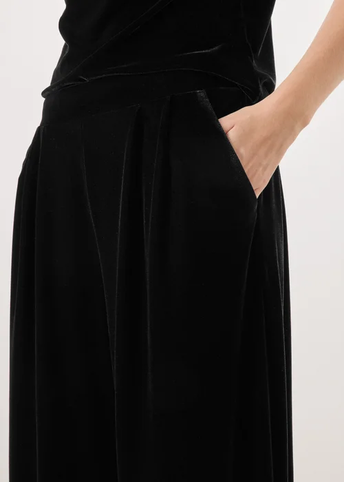 Black Pull On Velvet Wide Leg Co Ord Trousers - 8/L29 Image 3