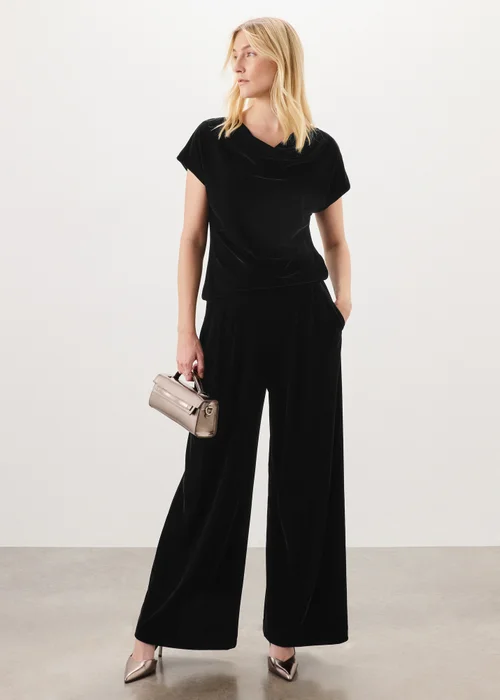 Black Pull On Velvet Wide Leg Co Ord Trousers - 8/L29 Image 4