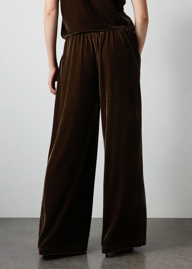 Bronze Pull On Velvet Wide Leg Co Ord Trousers