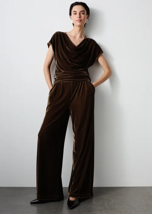 Bronze Pull On Velvet Wide Leg Co Ord Trousers - 8/L29 Image 4