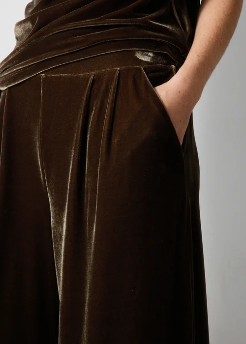 Bronze Pull On Velvet Wide Leg Co Ord Trousers - 8/L29 Image 3