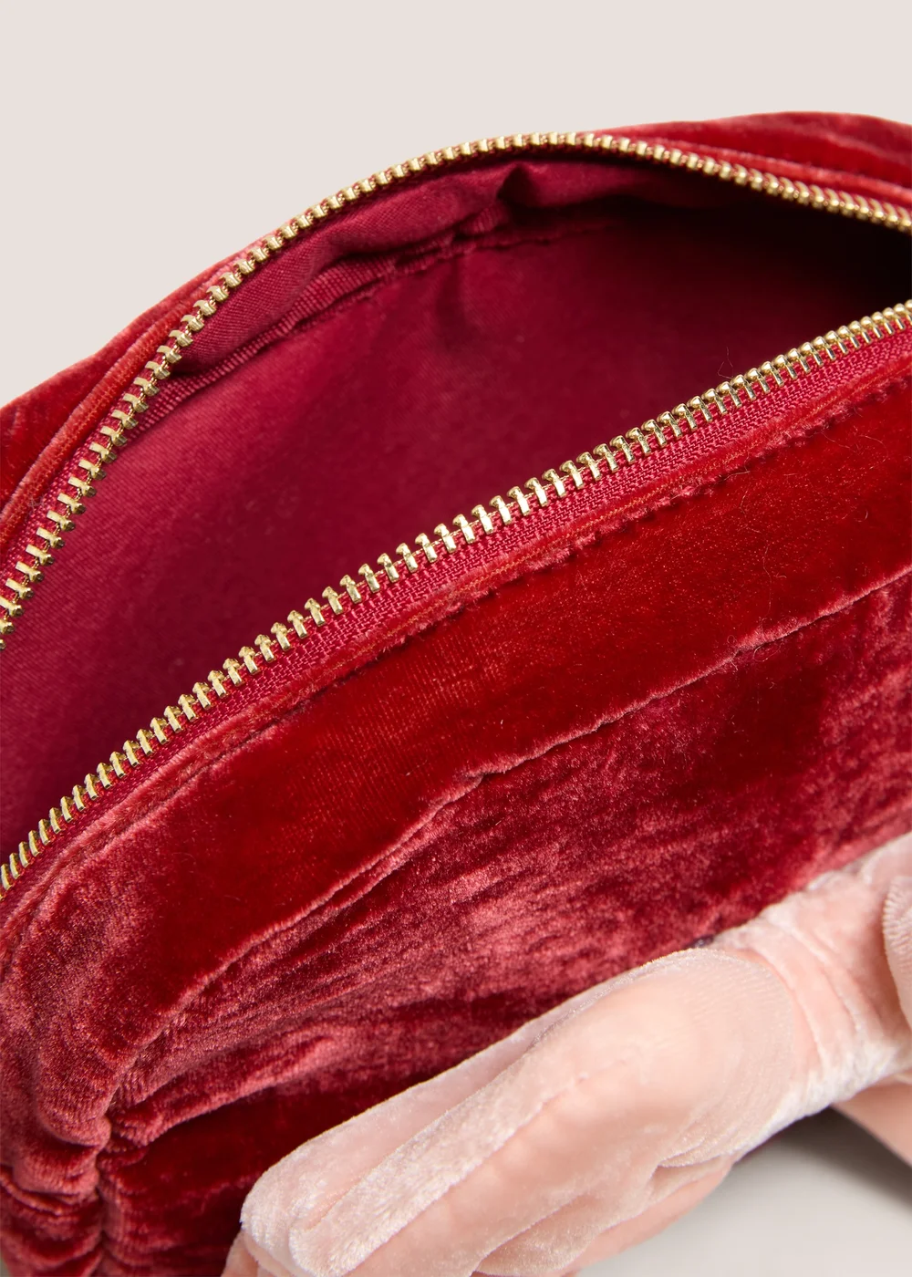 Pink Bow Embroidered Velvet Makeup Bag Image 2