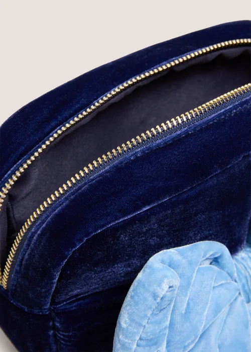 Blue Bow Embroidered Velvet Makeup Bag Image 2