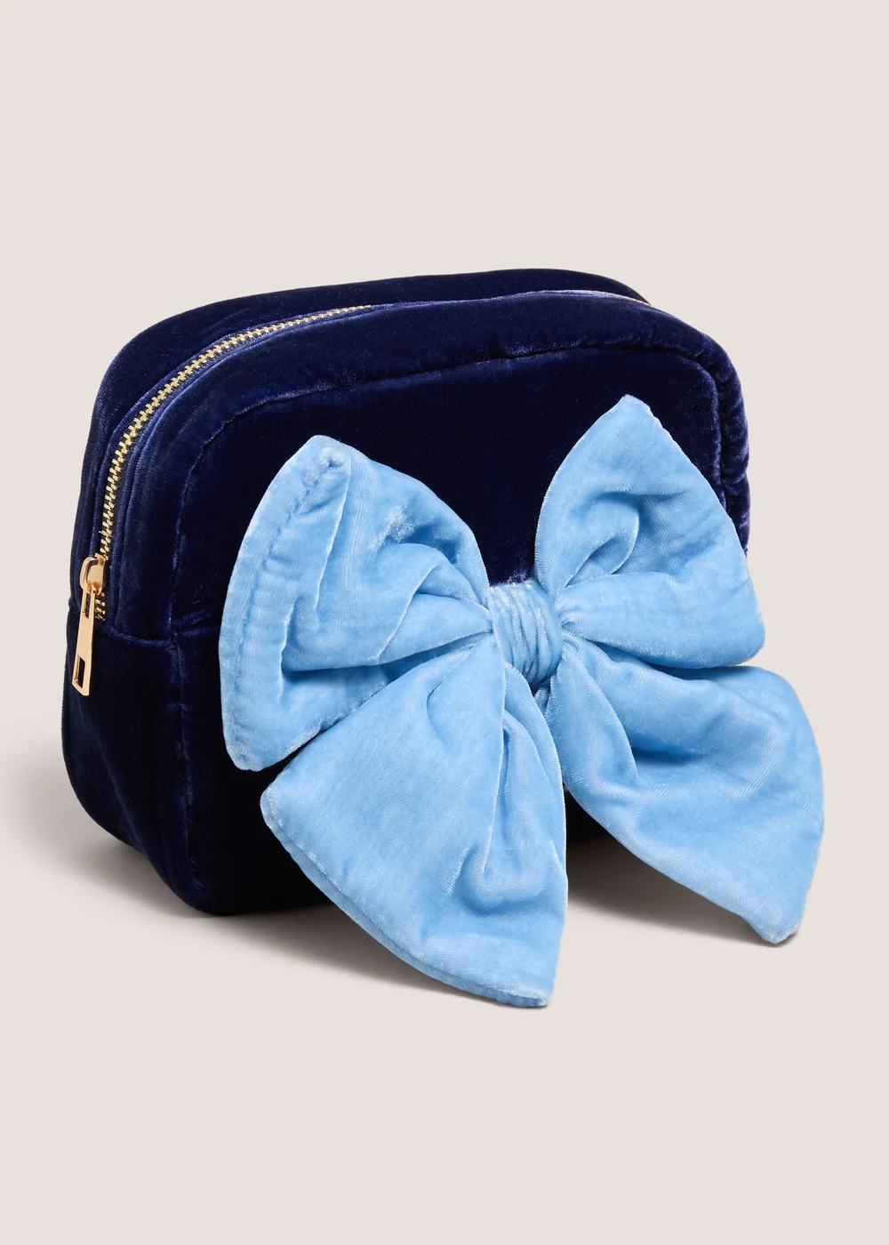 Blue Bow Embroidered Velvet Makeup Bag Image 1