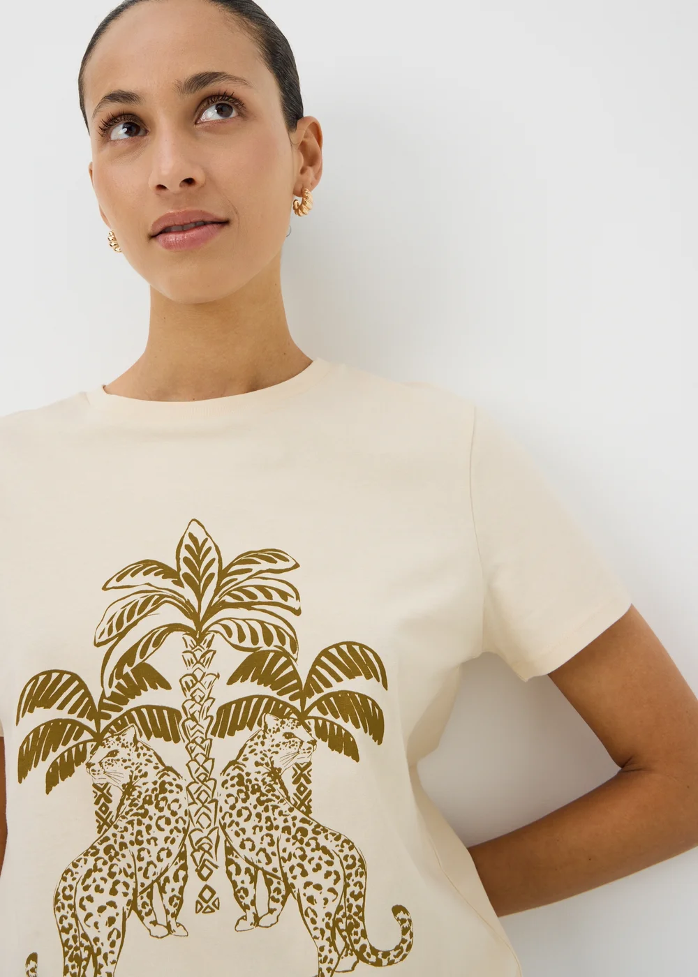 Ecru Leopard Palm Print T-Shirt - XS Image 3