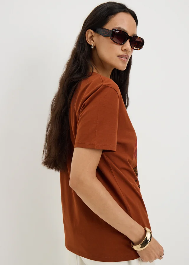 Orange Leopard Palm Print T-Shirt