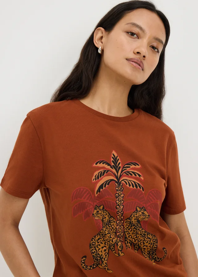 Orange Leopard Palm Print T-Shirt