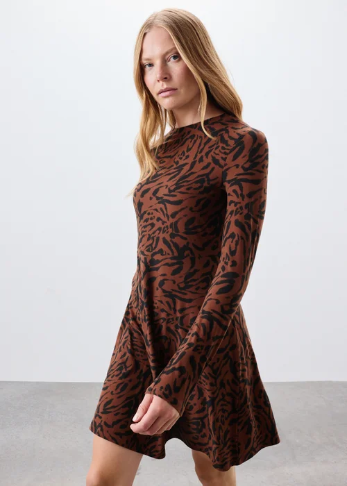 Brown Animal Print Mini Dress - 8 Image 1