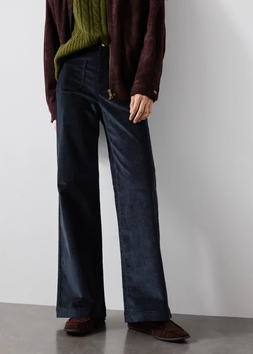 Navy Cord Wide Leg Pocket Front Trouser - 8/L29 Image 4