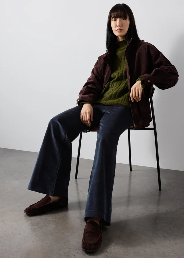 Navy Cord Wide Leg Pocket Front Trouser