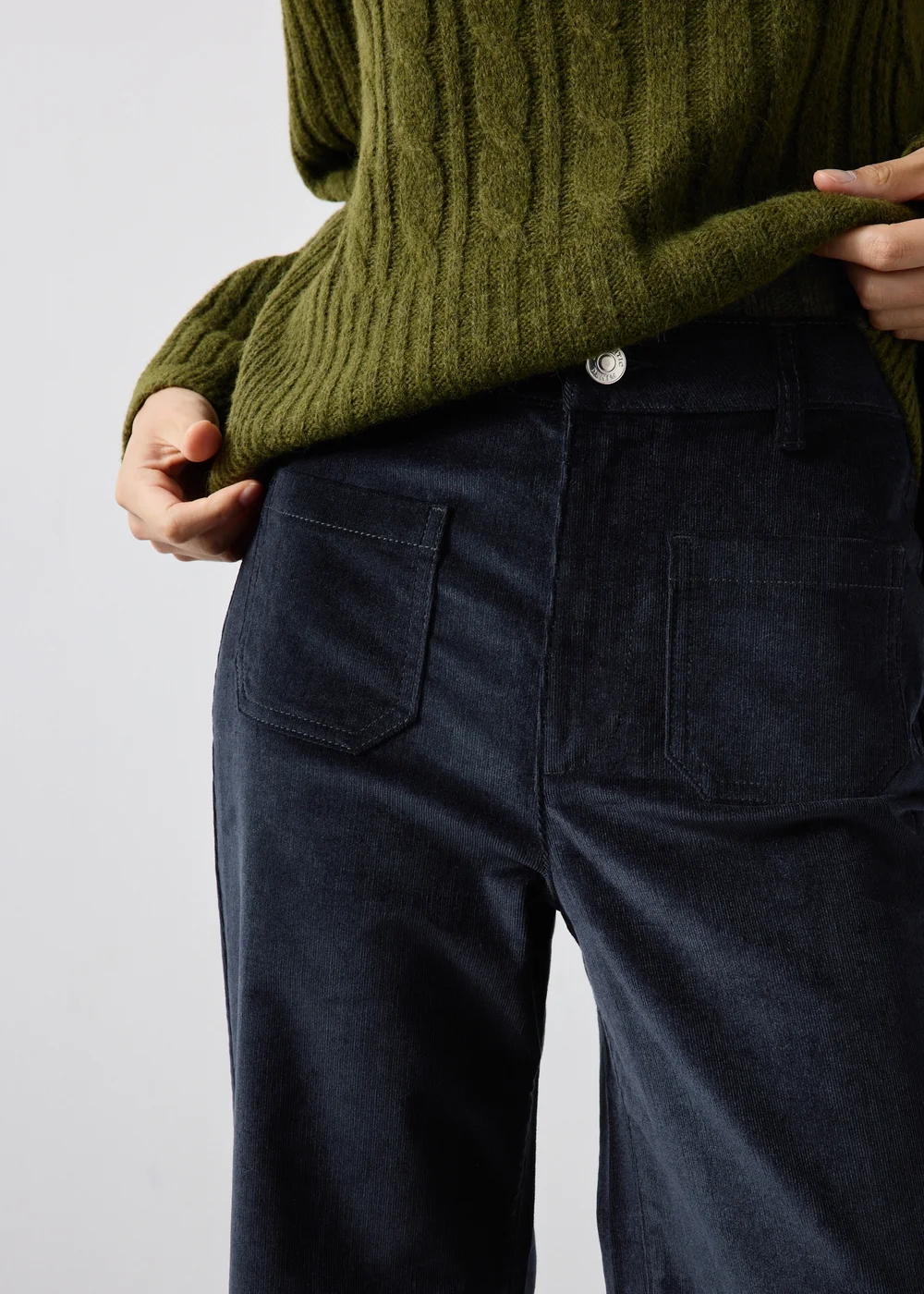 Navy Cord Wide Leg Pocket Front Trouser - 8/L29 Image 3