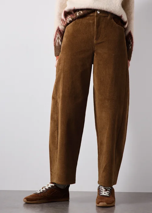 Camel Barrel Leg Cord Trousers - 8/L29 Image 1