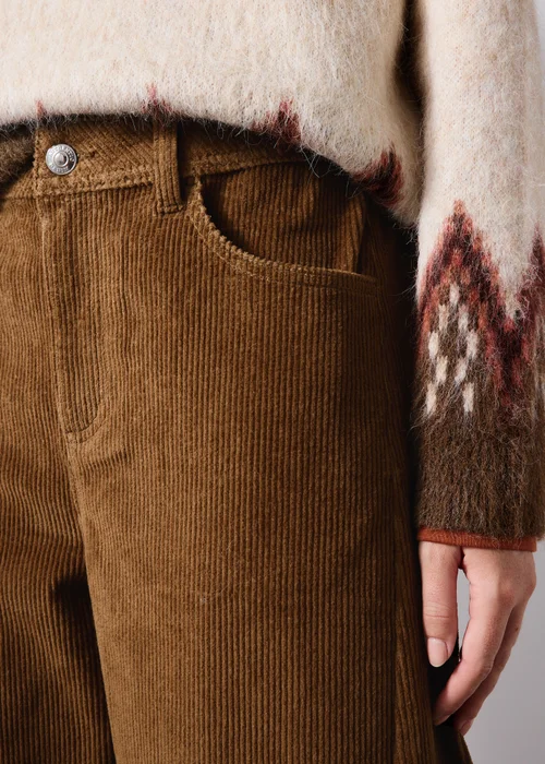Camel Barrel Leg Cord Trousers - 8/L29 Image 3