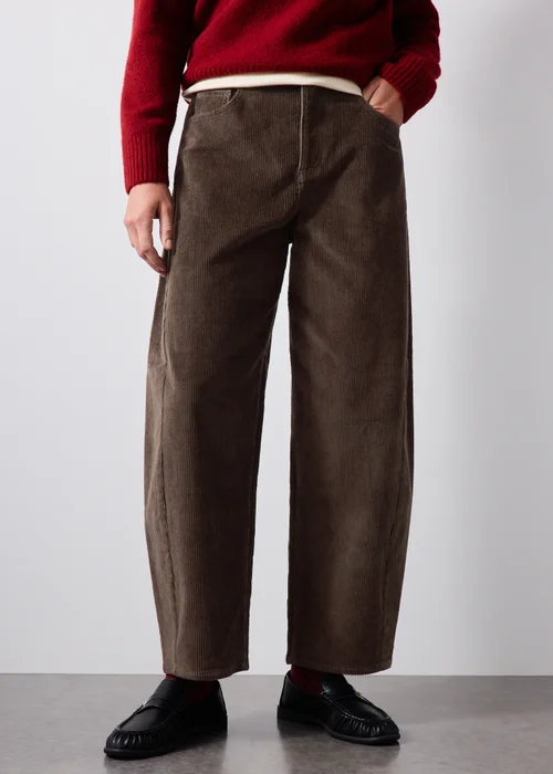 Chocolate Brown Cord Barrel Leg Trousers - 8/L29 Image 2
