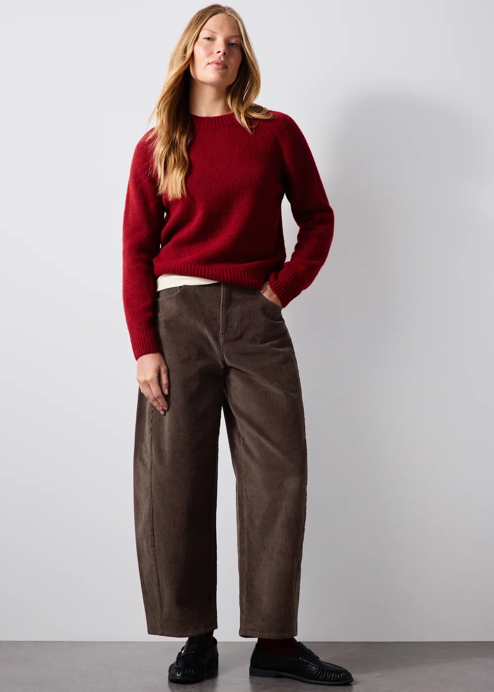 Chocolate Brown Cord Barrel Leg Trousers - 8/L29 Image 1