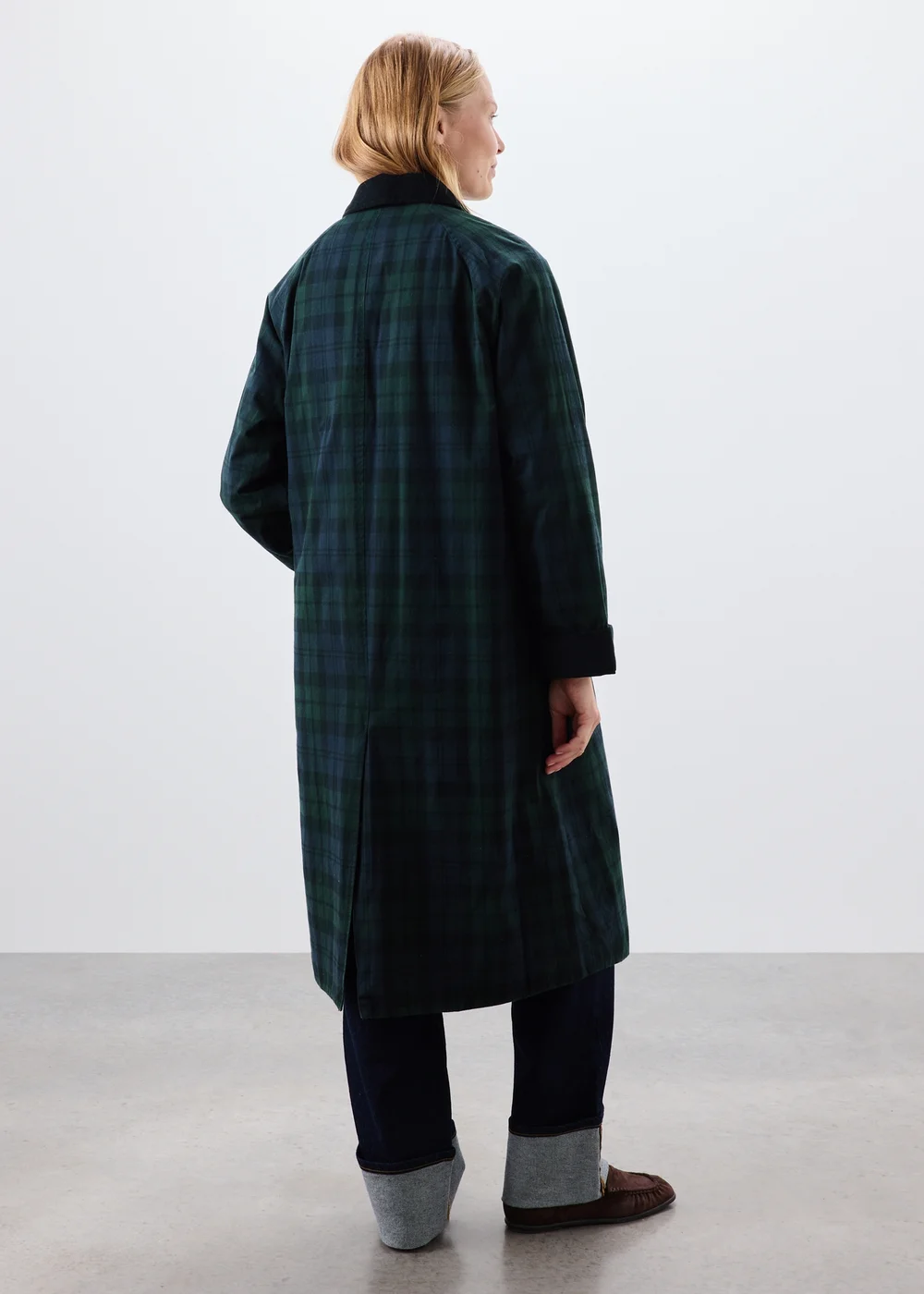 Green Check Wax Longline Barn Jacket - S Image 2