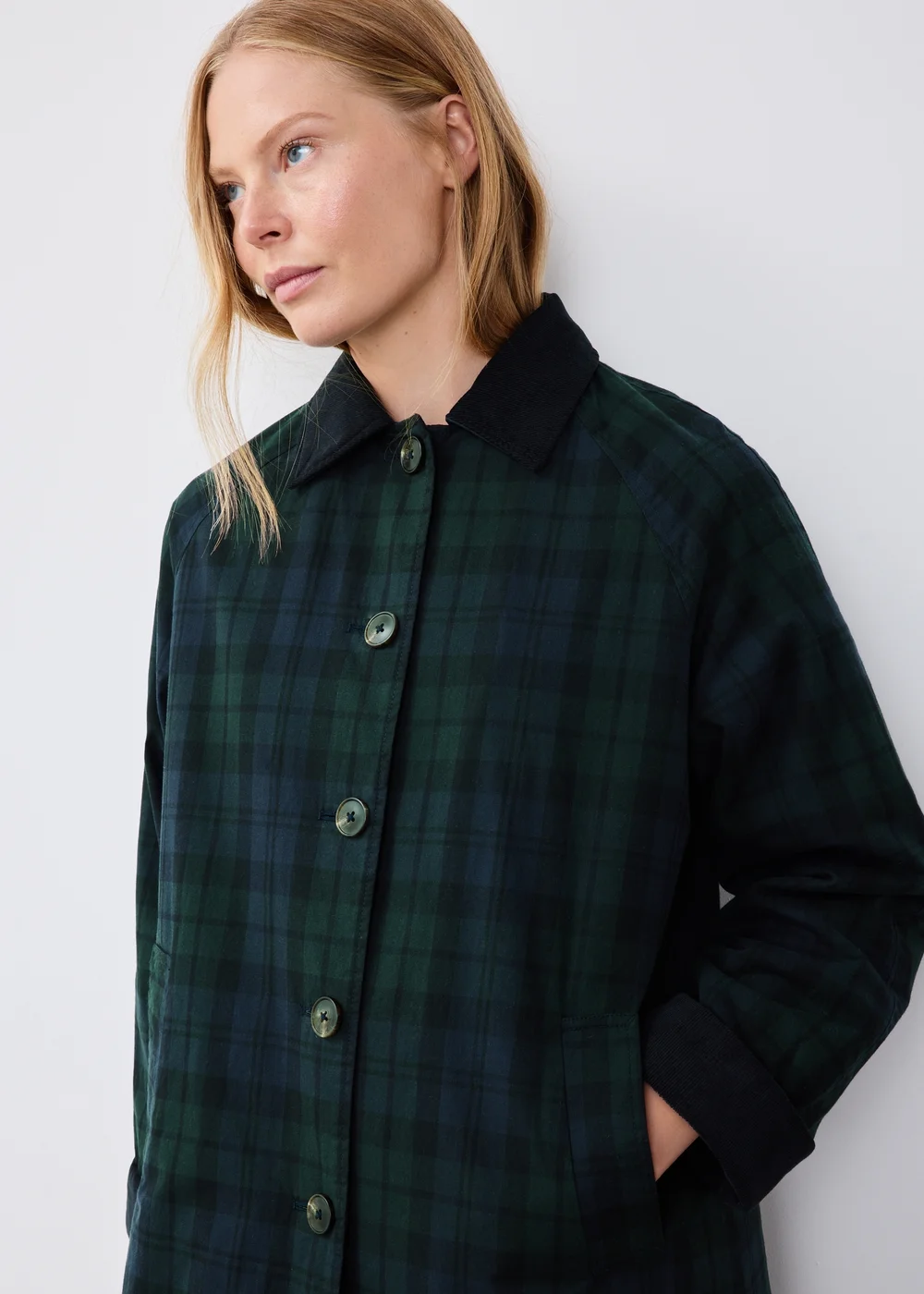 Green Check Wax Longline Barn Jacket - S Image 3