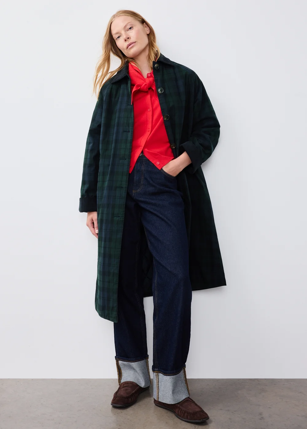 Green Check Wax Longline Barn Jacket - S Image 1