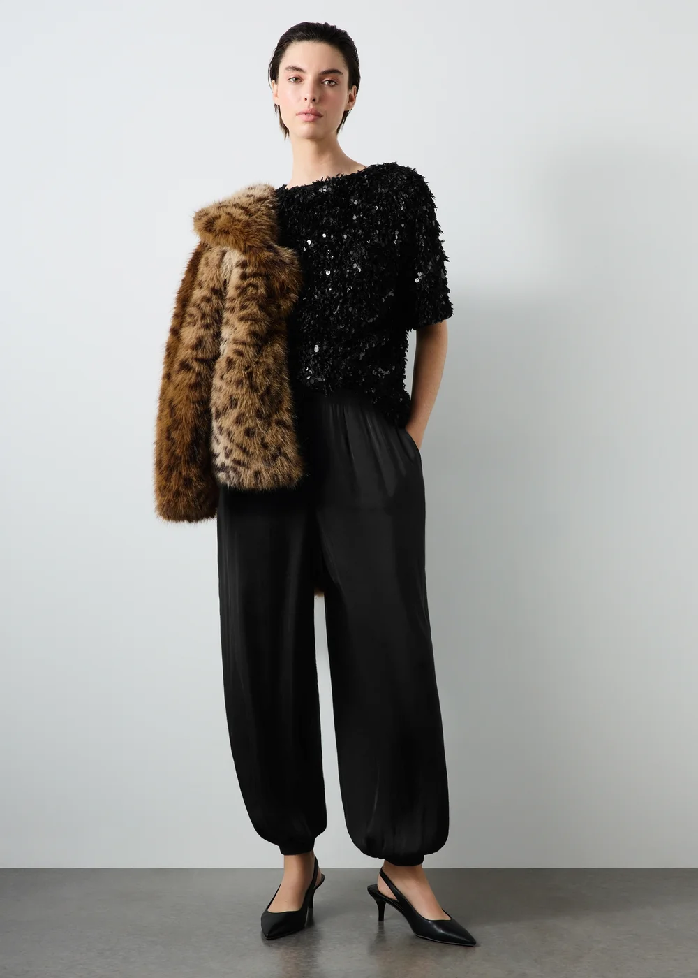 Black Satin Balloon Co Ord Trousers - 8/L29 Image 1