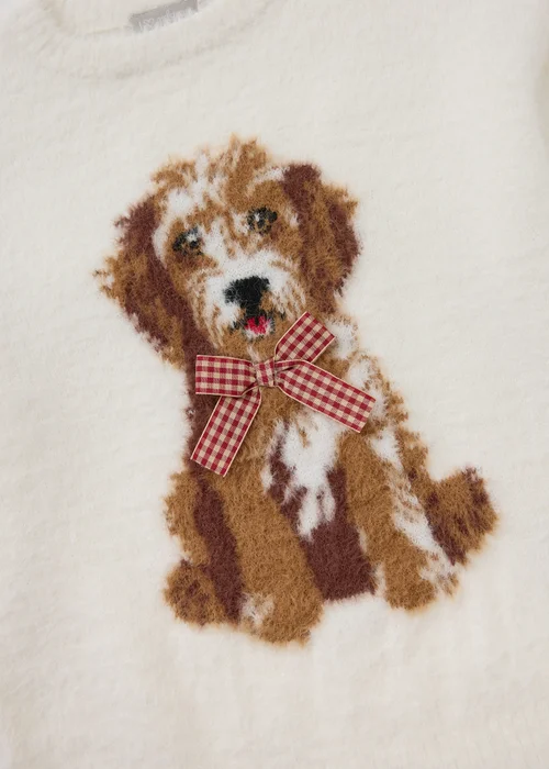 Girls Cream Knitted Dog Jumper (7-15yrs) - 7 Yrs Image 2