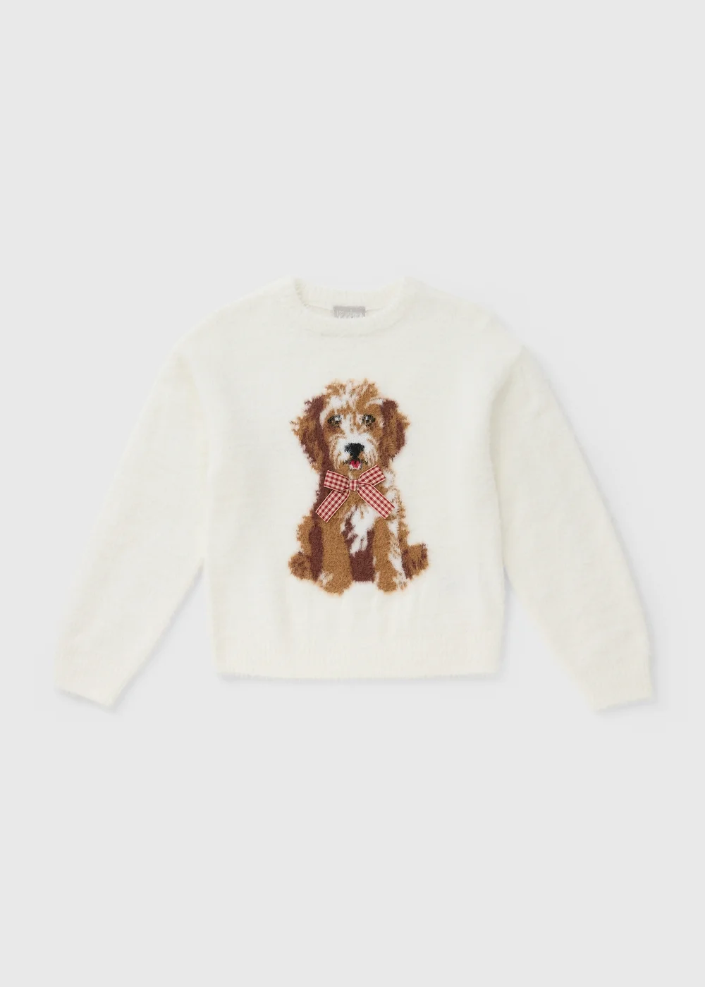 Girls Cream Knitted Dog Jumper (7-15yrs) - 7 Yrs Image 1