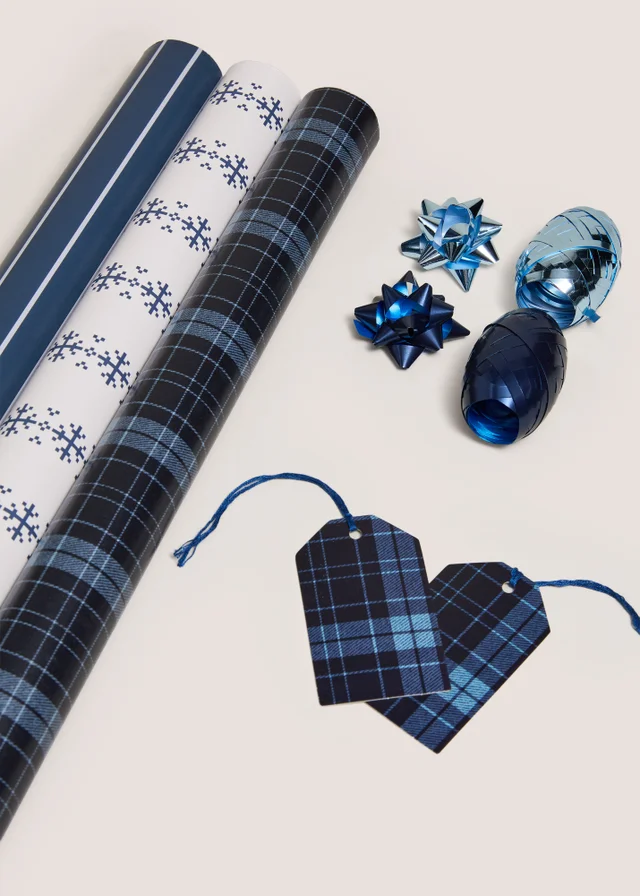 Blue Apres Ski Christmas Wrapping Paper Set