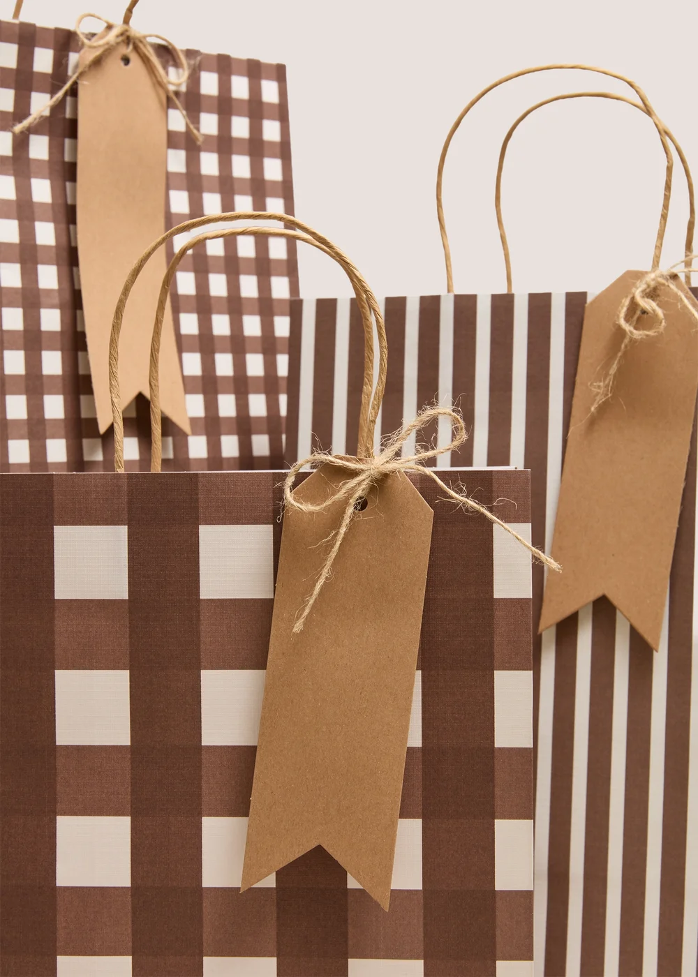 3 Pack Brown Gingham & Striped Gift Bags Image 2