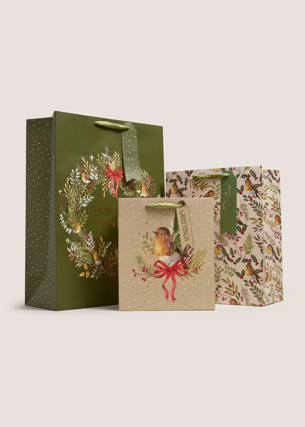 3 Pack Robin Christmas Gift Bags Image 1
