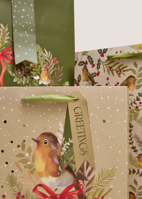 3 Pack Robin Christmas Gift Bags Image 2