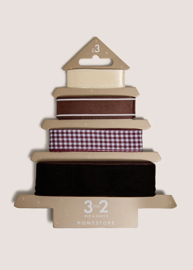 4 Pack Brown Gingham Ribbons