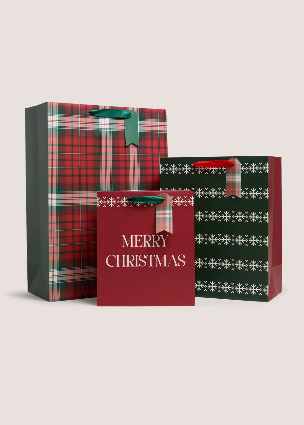 3 Pack Red Tartan Gift Bags Image 1