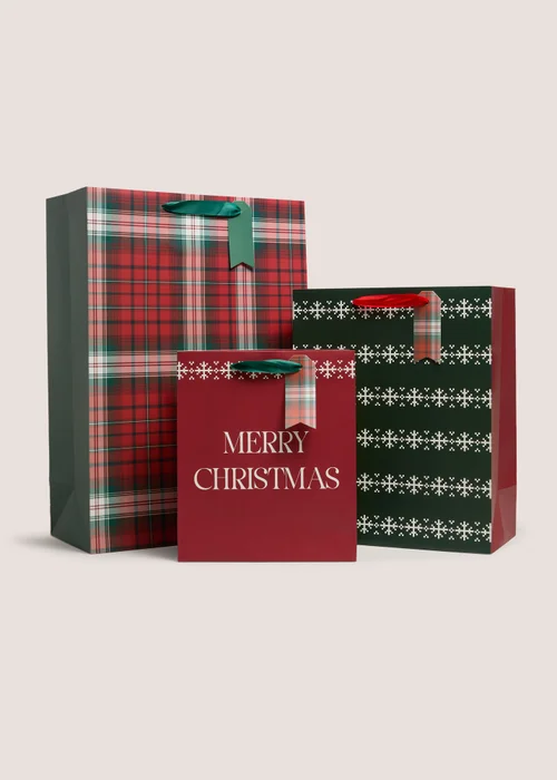 3 Pack Red Tartan Gift Bags Image 1