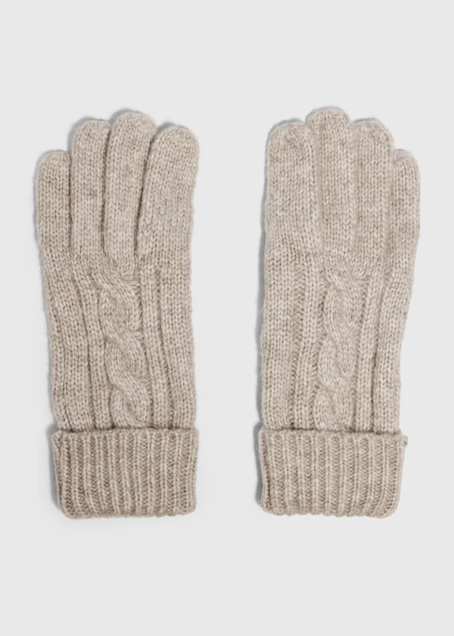 Oatmeal Cable Knit Gloves