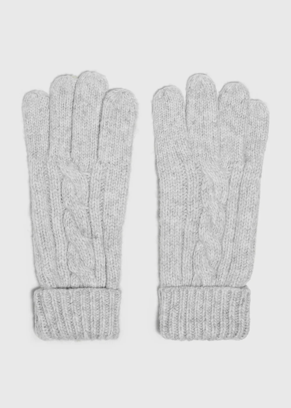 Grey Cable Knit Gloves - One Size Image 1