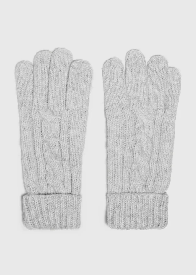 Grey Cable Knit Gloves