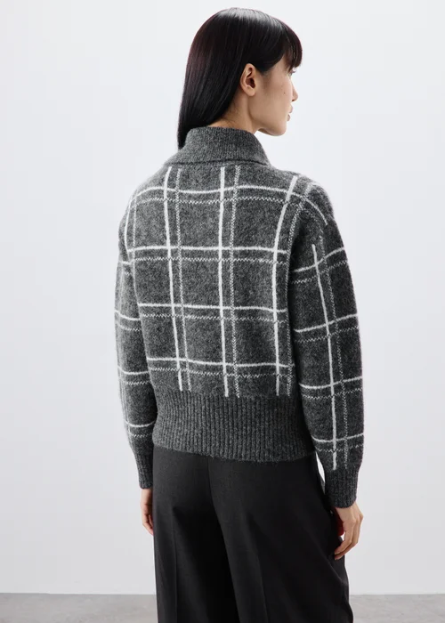 Grey Check Zip Through Cardigan - S Image 2