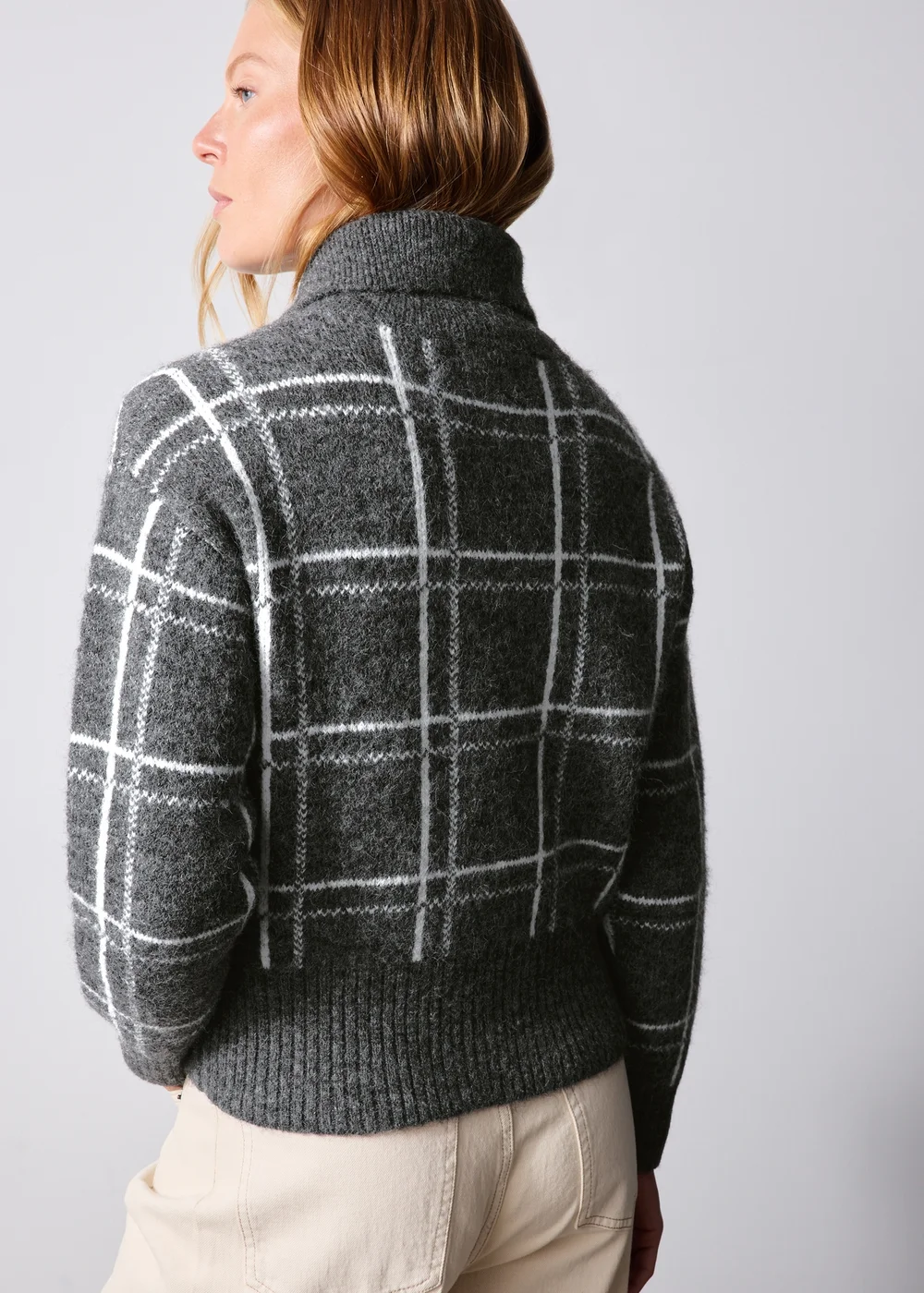 Grey Check Zip Through Cardigan - XS Image 3