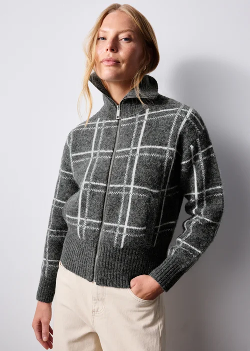 Grey Check Zip Through Cardigan - XS Image 1