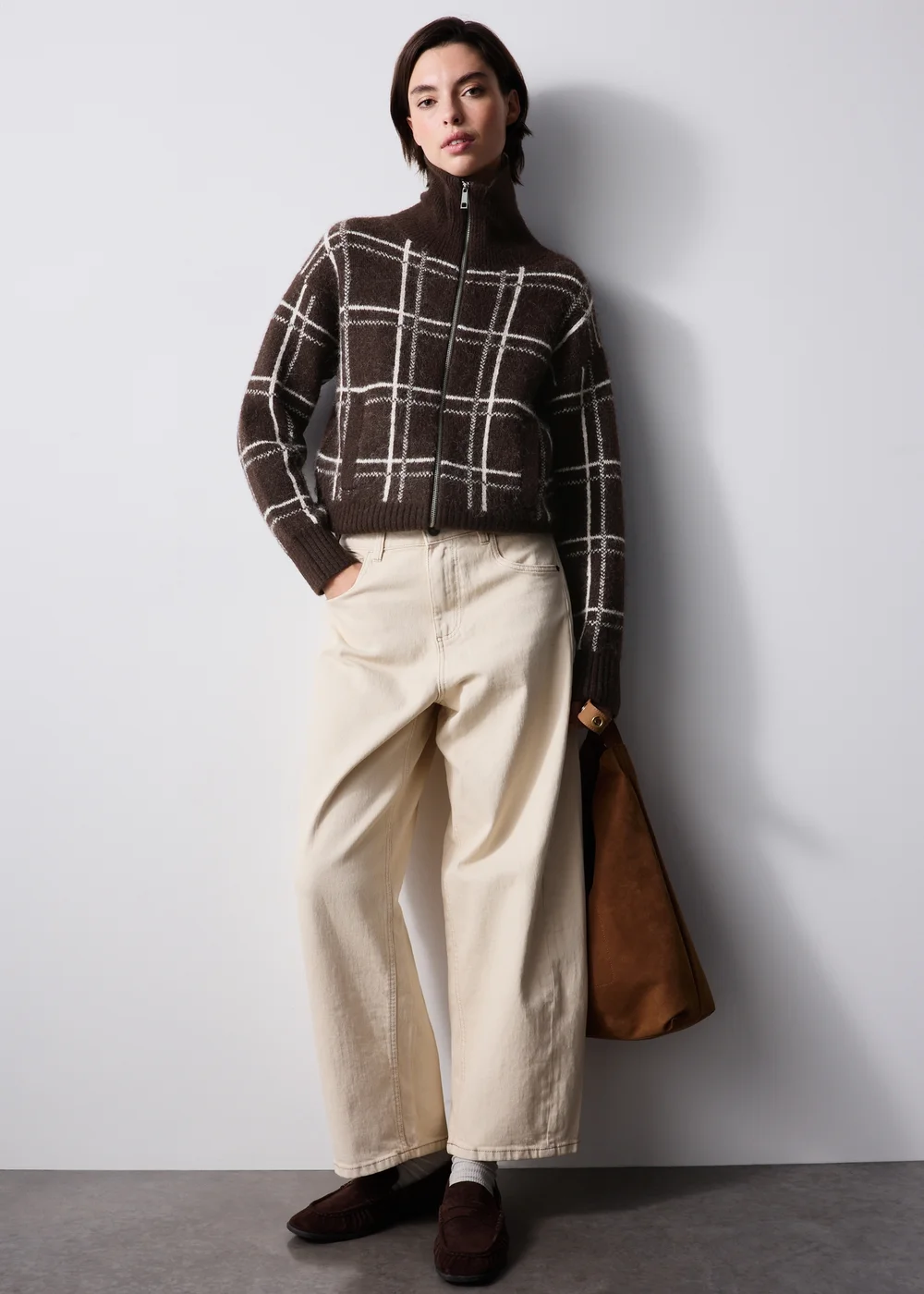 Chocolate Zip Through Stripe Cardigan - XS Image 3