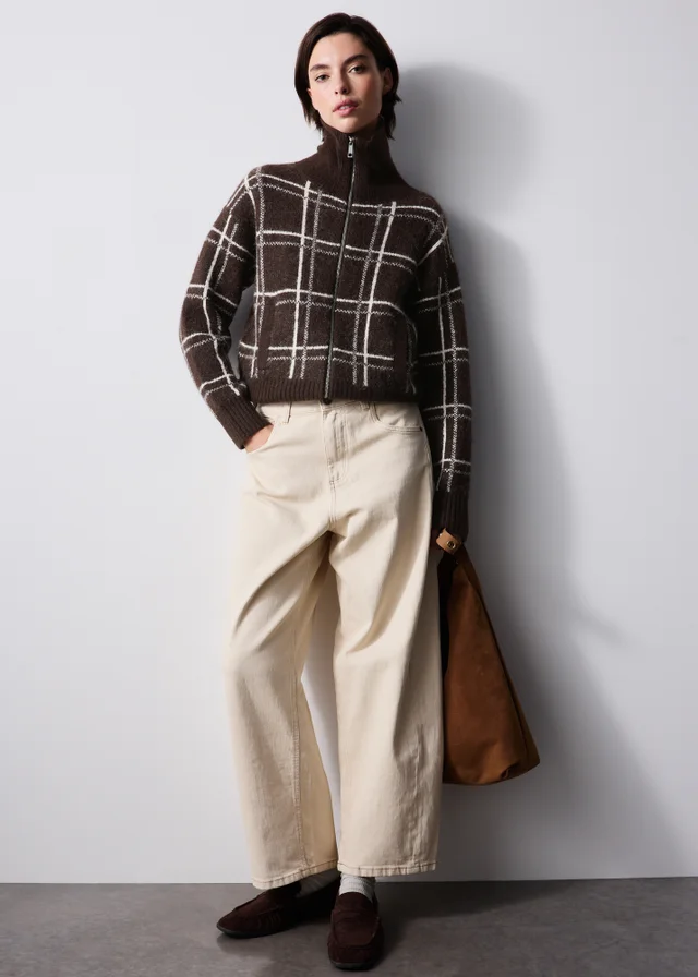 Chocolate Zip Through Stripe Cardigan