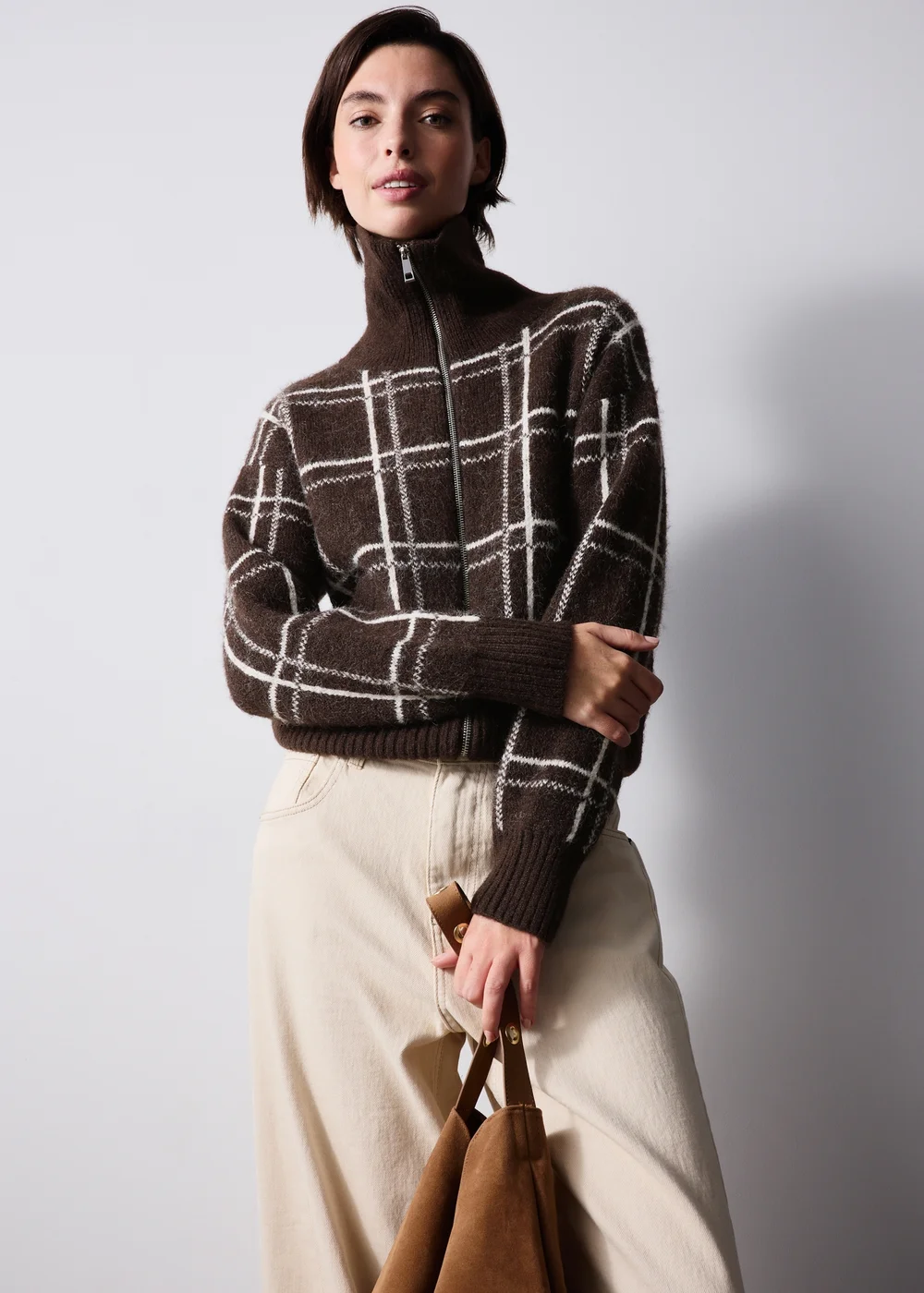 Chocolate Zip Through Stripe Cardigan - XS Image 1