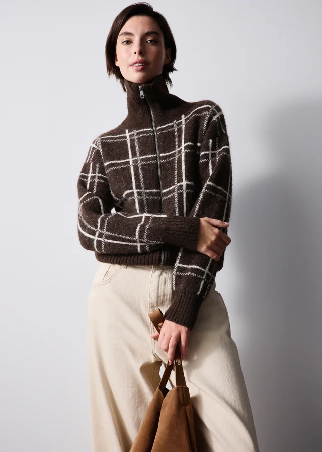Chocolate Zip Through Stripe Cardigan