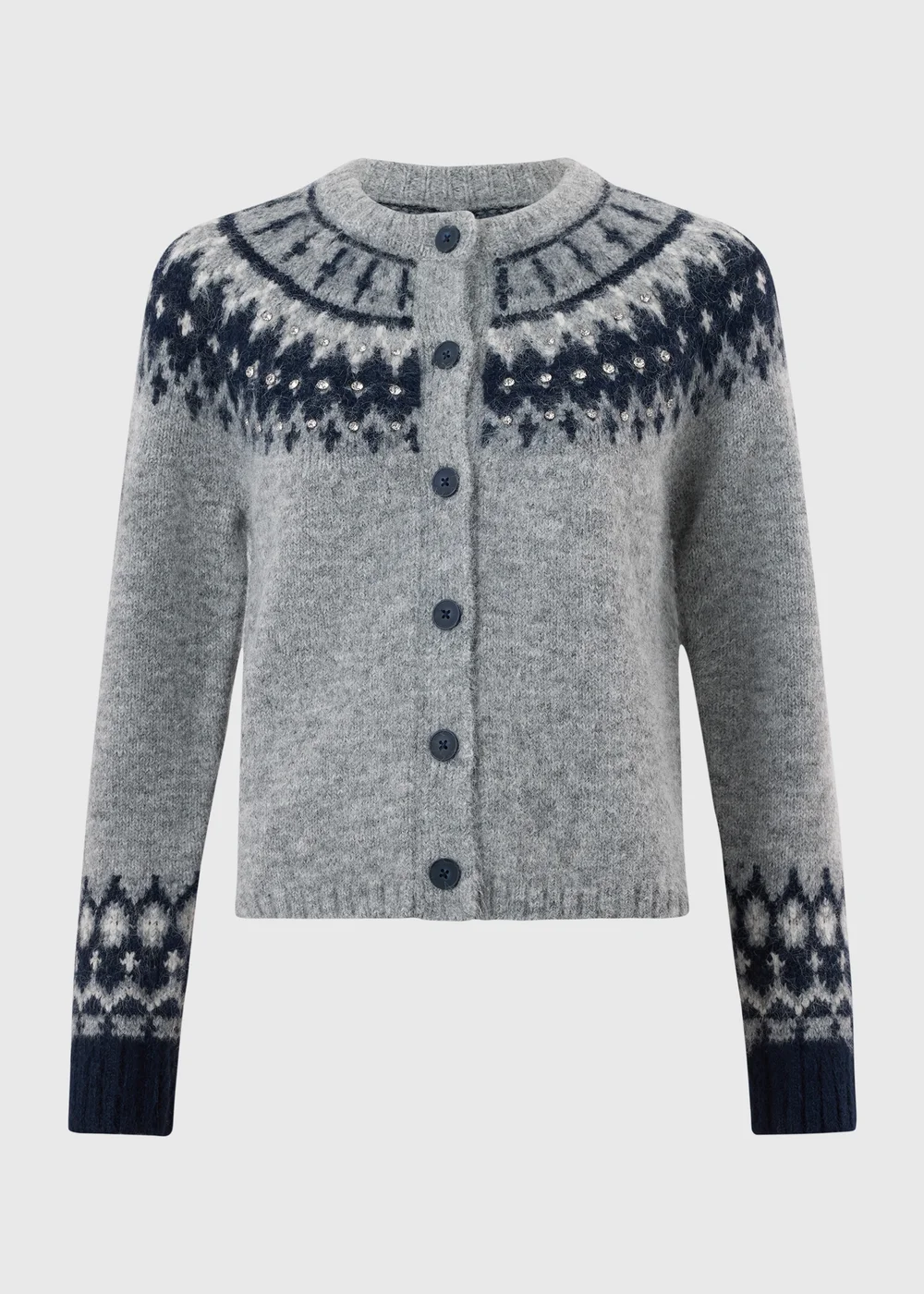 Grey Embellished Fairisle Cardigan - M Image 1