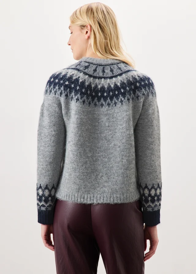 Grey Embellished Fairisle Cardigan