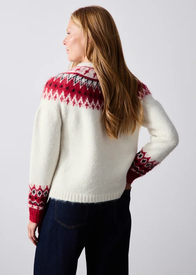 Cream Embellished Fairisle Cardigan